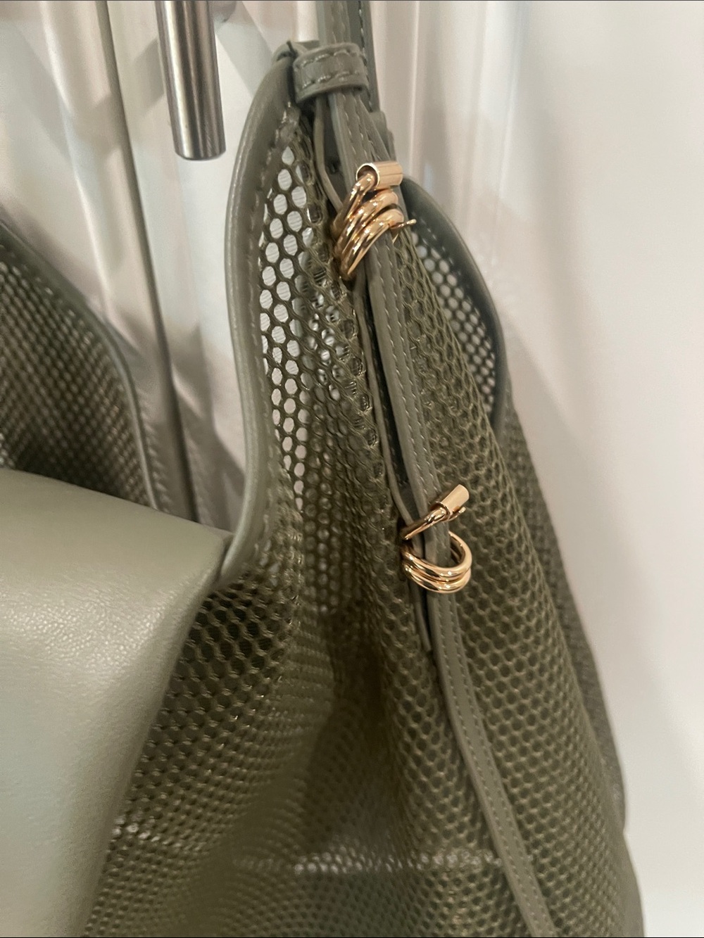 Aldo Meshcarry Olive Green Mesh slouchy tote Hobo Bag - Picture 5 of 16